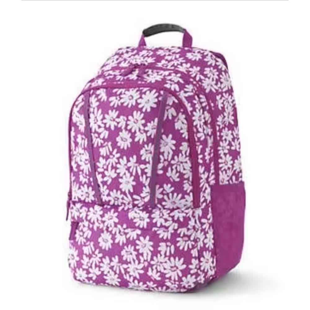 Lands End Backpack Kids Large Purple White Daisy Floral ClassMate School Bag